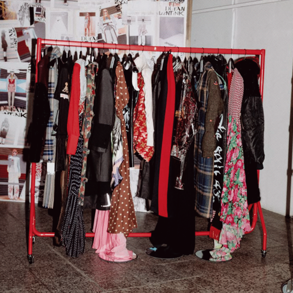 arara de roupa (cabide) com várias peças de vestuário