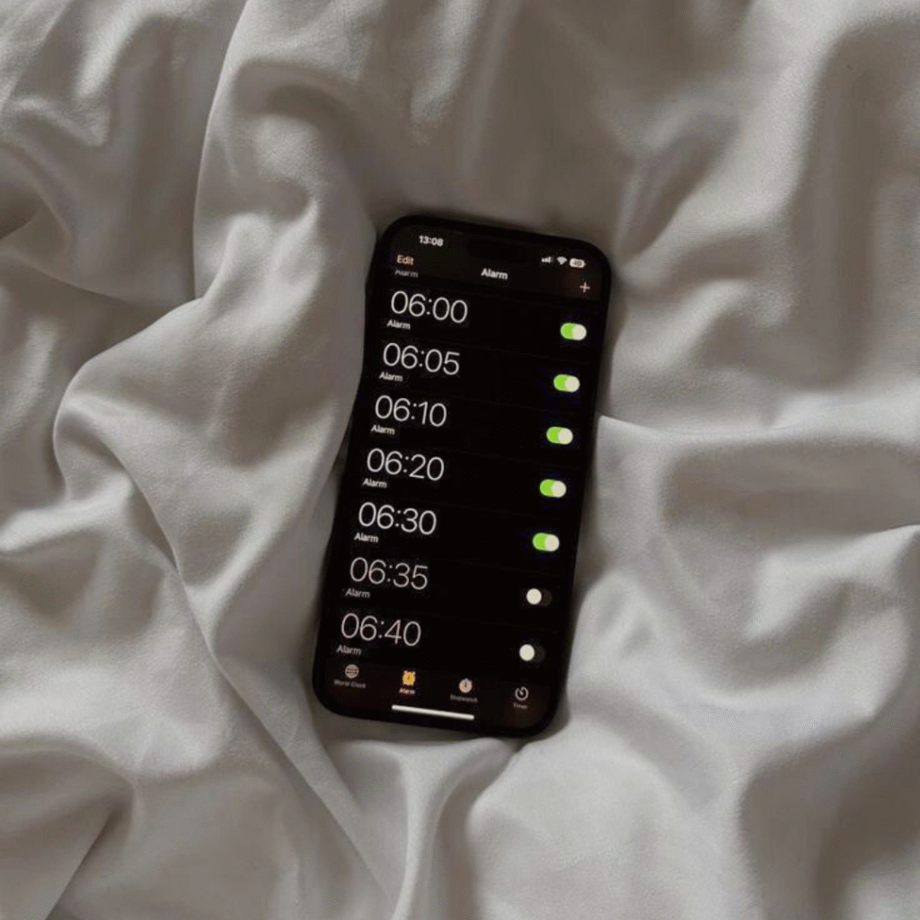 imagem da tela de um celular com vários alarmes programados.